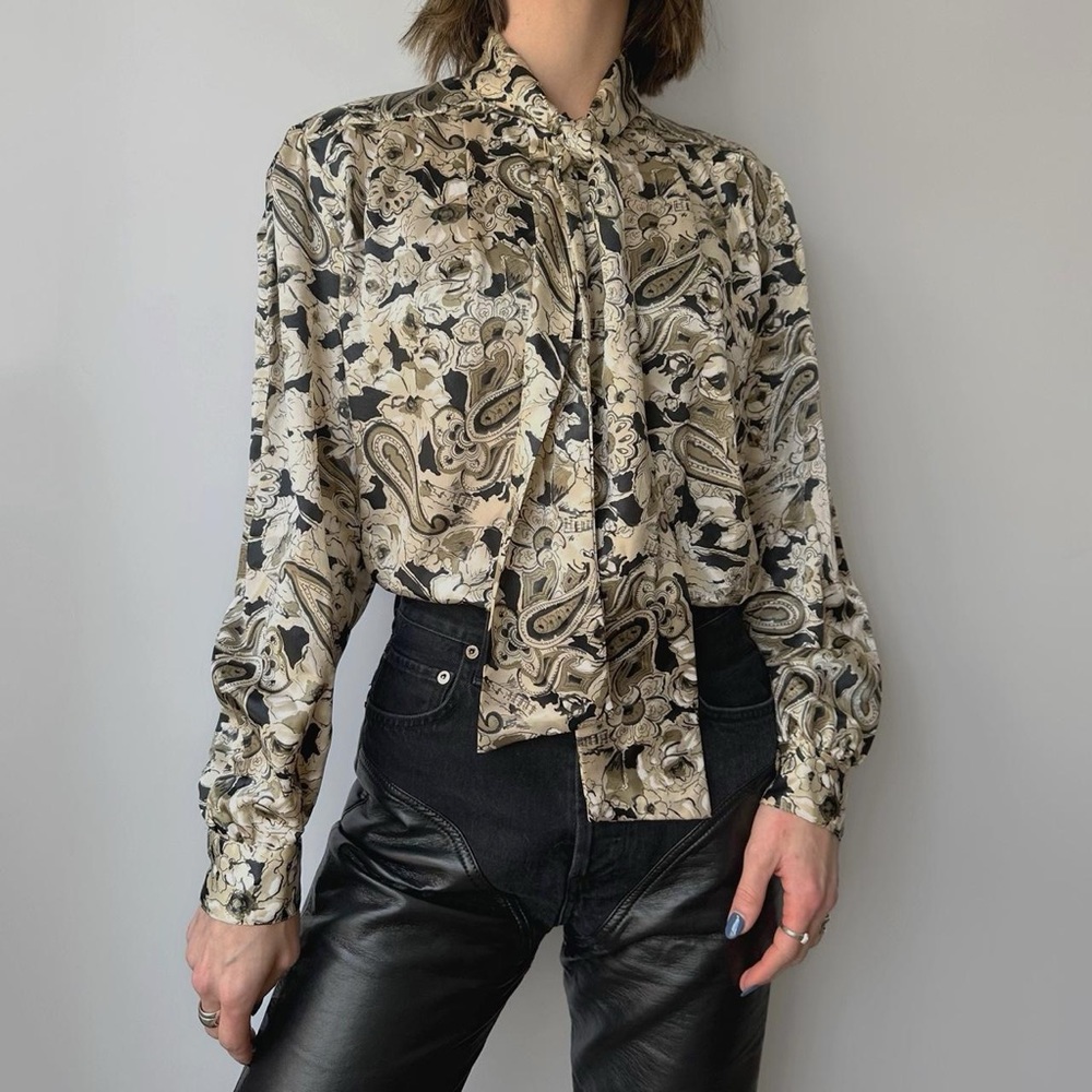 Vintage Green Floral Print Blouse